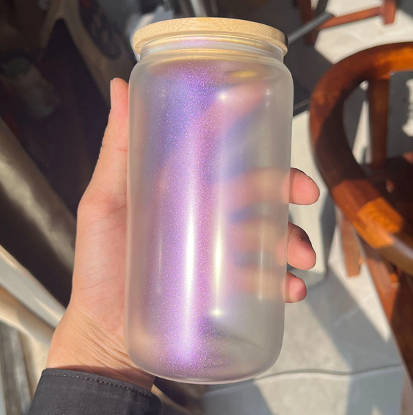 Iridescent Glass Cup with Bamboo Lid