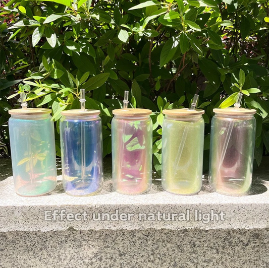 Iridescent Glass Cup with Bamboo Lid