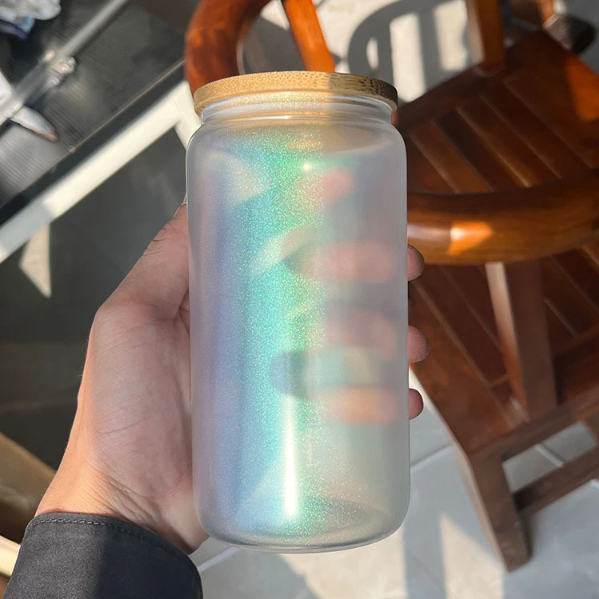 Iridescent Glass Cup with Bamboo Lid