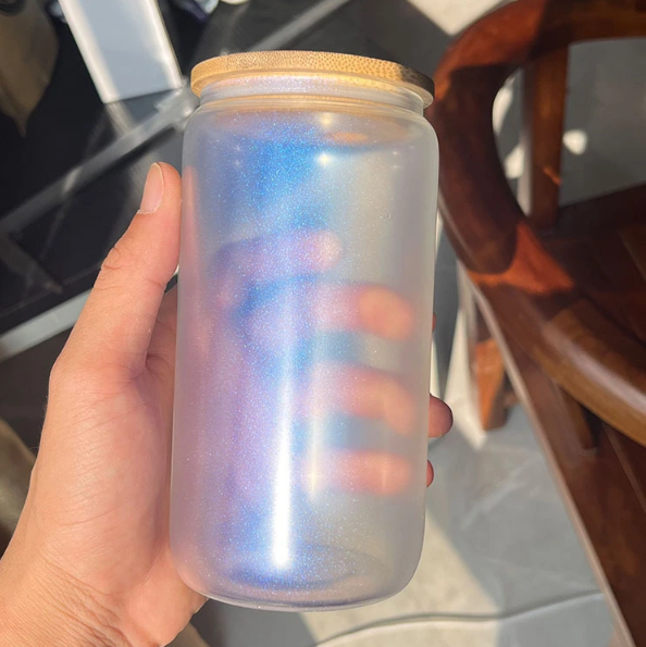 Iridescent Glass Cup with Bamboo Lid