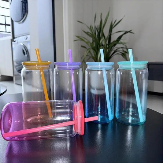 Ombre Color Plastic Tumblers with Lids and Straws